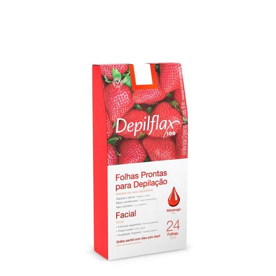 Imagem de Folhas Prontas Faciais para Depilação Depilflax Morango Com 24 Unidades