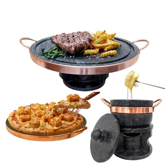 Imagem de Fondue 23cm Pedra Sabão + Fondue 500ml + Forma Para Pizza 37cm Curado