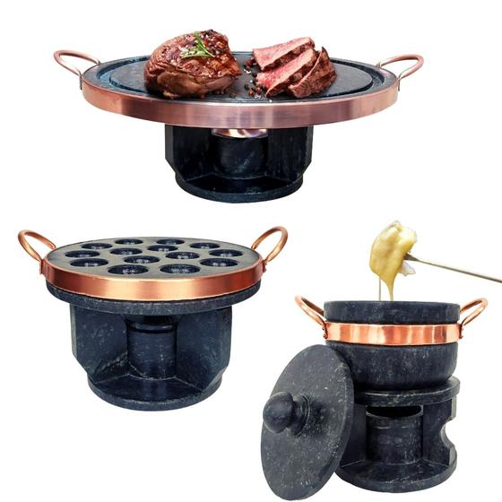 Imagem de Fondue 32cm Pedra Sabão+ Fondue 500ml+ Fondue Provolera 20cm Curado