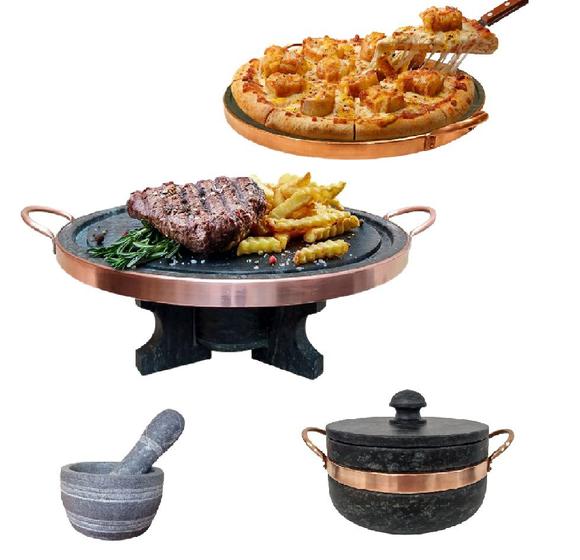 Imagem de Fondue 37cm+ Panela 500ml+ Forma para Pizza 27cm+ Pilão Almofariz Curado