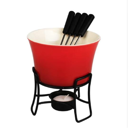 Imagem de Fondue kit completo em ceramica acompanha fogareiro e garfinhos para queijo chocolate carne