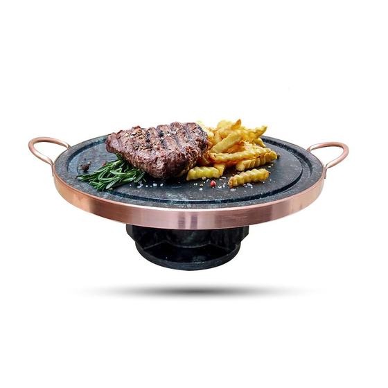 Imagem de Fondue Para Carne Em Pedra Sabão Chapa Com 32cm Curado