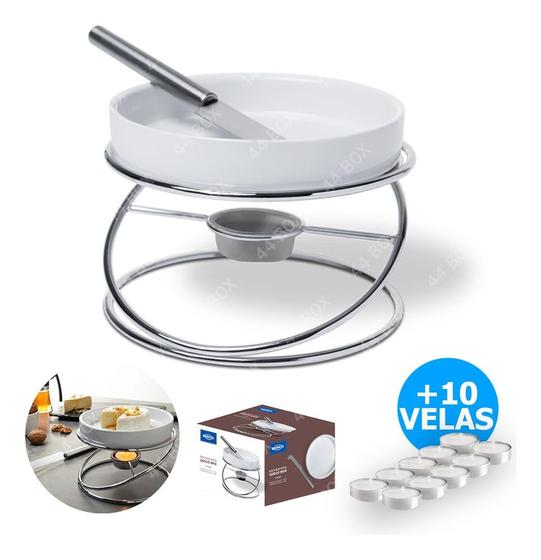 Imagem de Fondue Rechaud Cerâmica Queijo Brie Suporte Branco 4 Peças