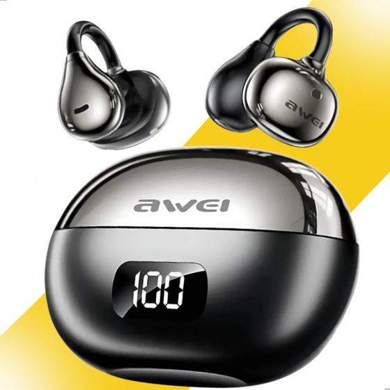 Fone Bluetooth Awei TZ50 Corrida Academia Sem Fio Clip de Orelha IPX6 Android e IOS Visor Bateria