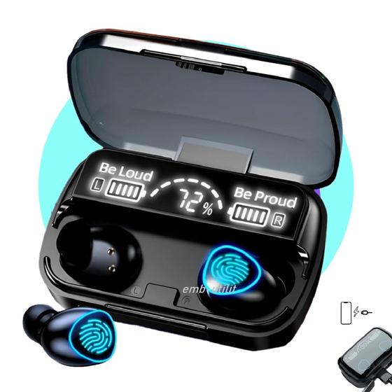 Imagem de Fone Bluetooth Digital TWS com Carregamento P/ Celular Sem Ruídos Potente Sem Fio Função Power Bank