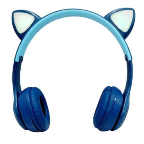 Imagem de Fone Bluetooth Infantil Sem Fio Led Com Orelha de Gato Azul