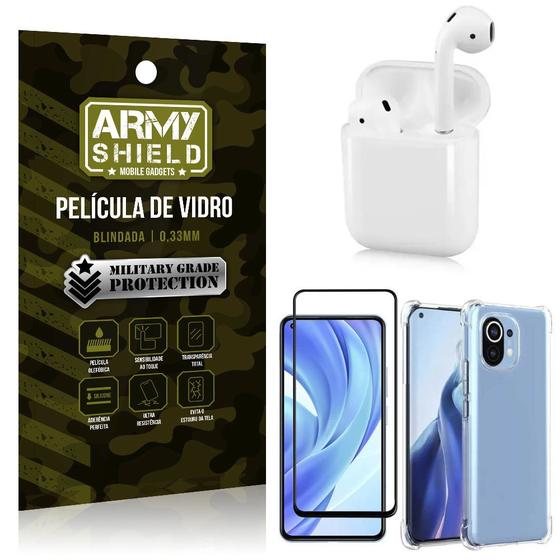 Imagem de Fone Bluetooth LY-122 Mi 11 Lite + Capinha Anti Impacto + Película 3D - Armyshield