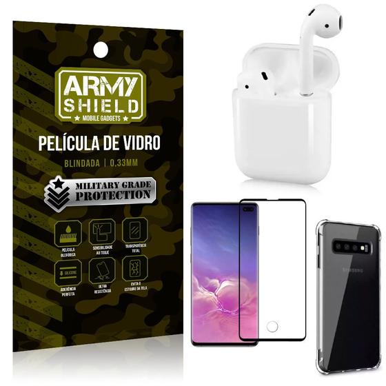 Imagem de Fone Bluetooth LY-122 Samsung S10 Plus + Capinha Anti Impacto + Película 3D - Armyshield