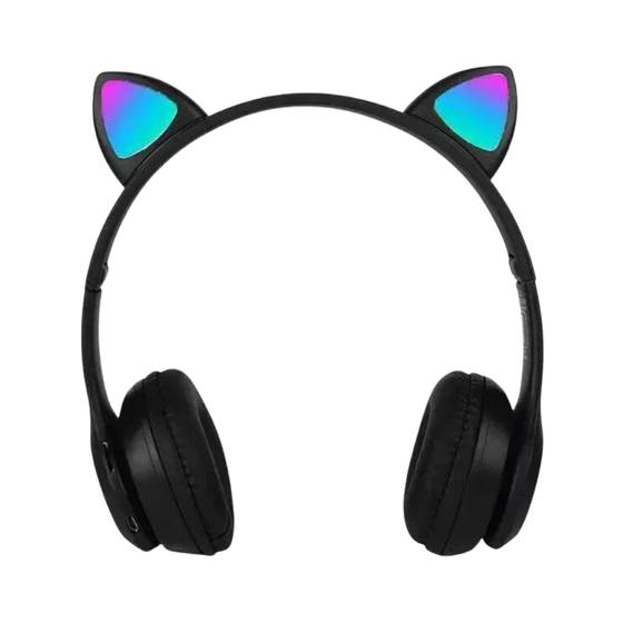 Imagem de Fone Bluetooth Preto Orelha Gatinho Led RGB Recarregável