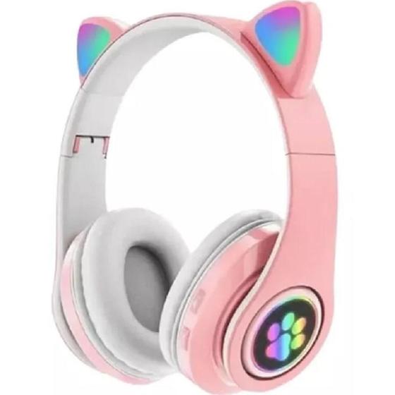 Imagem de Fone Bluetooth Rosa Orelha de Gato Gatinho RGb Meninas 2024