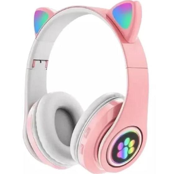 Imagem de Fone Bluetooth Rosa Orelha De Gato Gatinho Rgb Meninas 2024