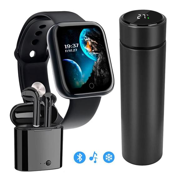 Imagem de Fone Bluetooth TWS + Garrafa Térmica sensor display led +  Smartwatch Y8 