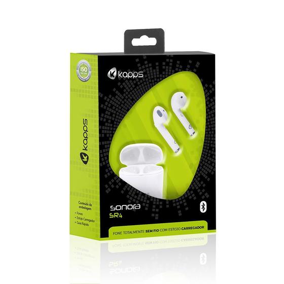 Menor preço em Fone Bluetooth TWS Kapps Sonora SR4 Stéreo, Totalmente  S/ Fio C/ Case para recarga, Branco
