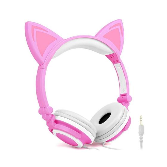 Imagem de Fone De Gatinho (Headphone) Com Led - Branco E Rosa