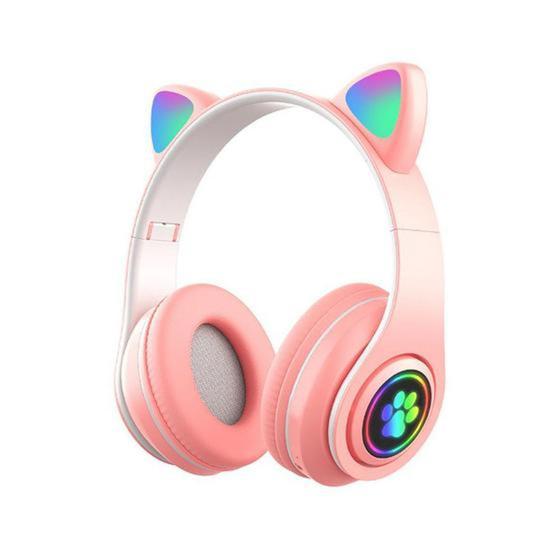 Imagem de Fone De Gatinho Rosa Com Orelhinha Led Bluetooth