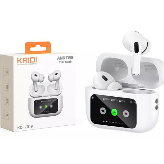 Imagem de Fone de Ouvido Bluetooth 5.3 Sem Fio Kaidi KD-7019 ANC TWS Cancelamento de Ruído Tela Touch