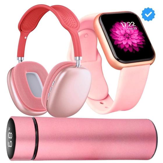 Fone de ouvido Bluetooth headset sem fio + Garrafa térmica led 500ml + Relogio Smart Menor preço em Fone de ouvido Bluetooth headset sem fio + Garrafa térmica led 500ml + Relogio Smart