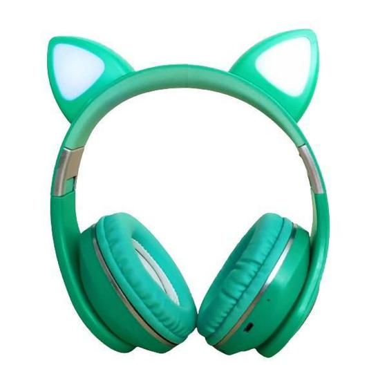 Imagem de Fone De Ouvido Bluetooth Led Orelha Gato Verde Iuz Headphone