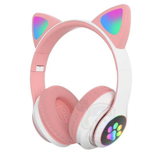 Fone de Ouvido Bluetooth Orelha de Gato com Luz Led Colorido Menor preço em Fone de Ouvido Bluetooth Orelha de Gato com Luz Led Colorido