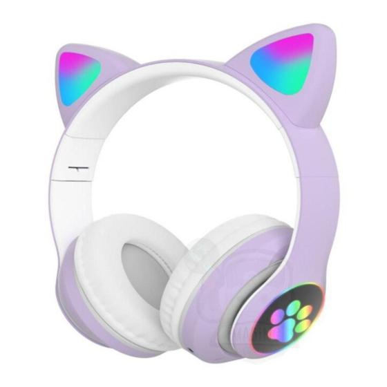 Imagem de Fone De Ouvido Bluetooth Orelha De Gato Com Luz Led Colorido