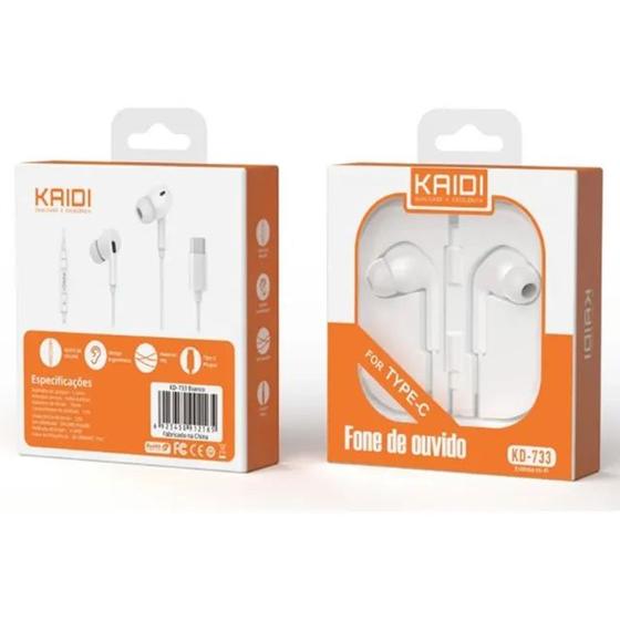Imagem de Fone de ouvido branco intra-auricular tipo C Kaidi kd-733