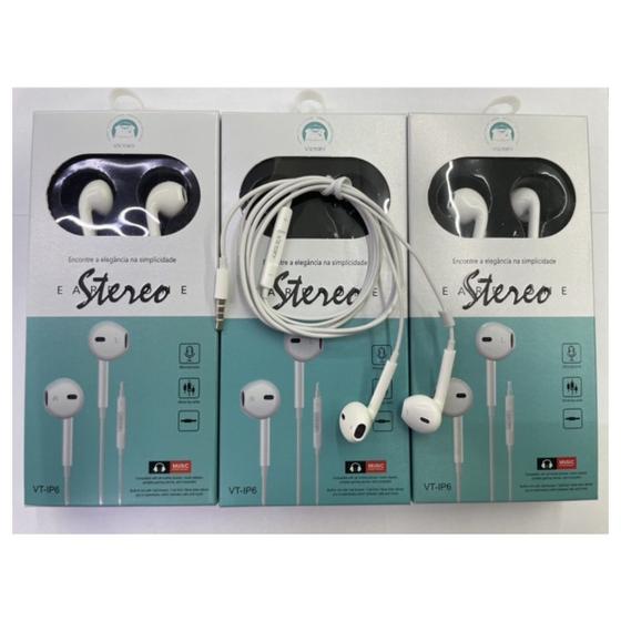 Fone de ouvido c/ fio c/ microfone conector jack 3.5mm Branco VICTORY