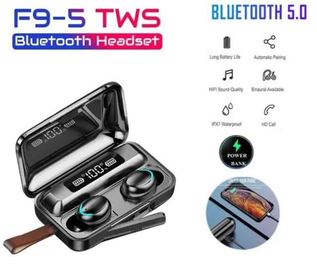 Fone de ouvido F9-5, TWS, Bluetooth 5.0, Bass Stereo, Wireless, Earbuds Headset, LED Power Display Menor preço em Fone de ouvido F9-5, TWS, Bluetooth 5.0, Bass Stereo, Wireless, Earbuds Headset, LED Power Display