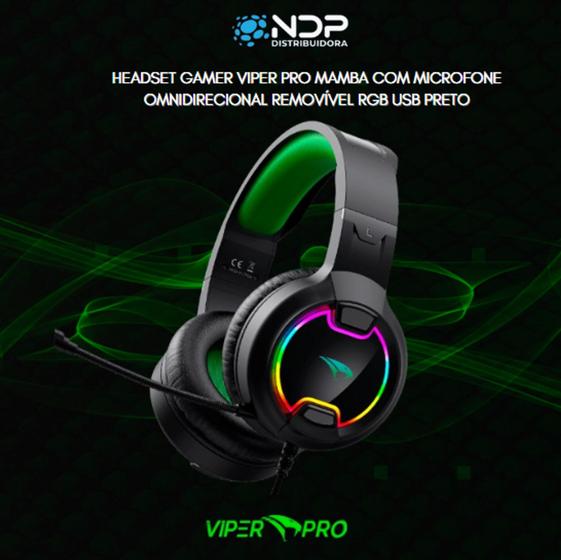 Imagem de Fone de ouvido Gamer Viper Pro Mamba com Microfone Omnidirecional removível RGB USB Preto