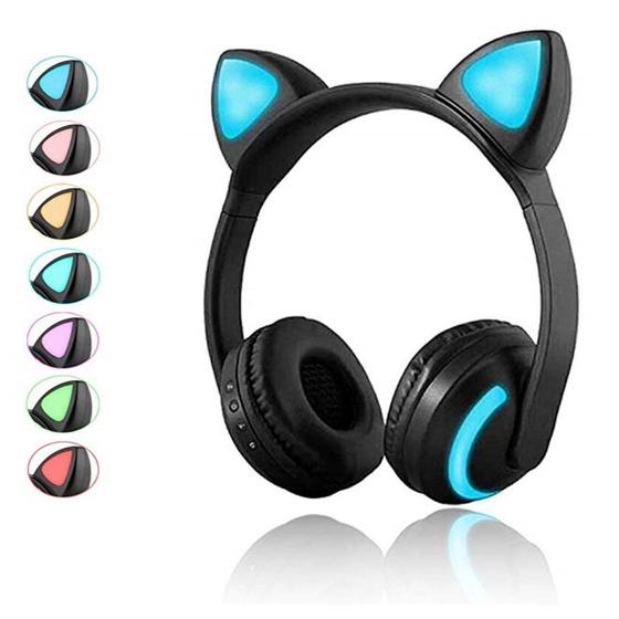 Fone Ouvido Headphone Com Fio Estéreo Orelha Gato Gatinho Led Infantil P2  Exbom HF-C22 Rosa