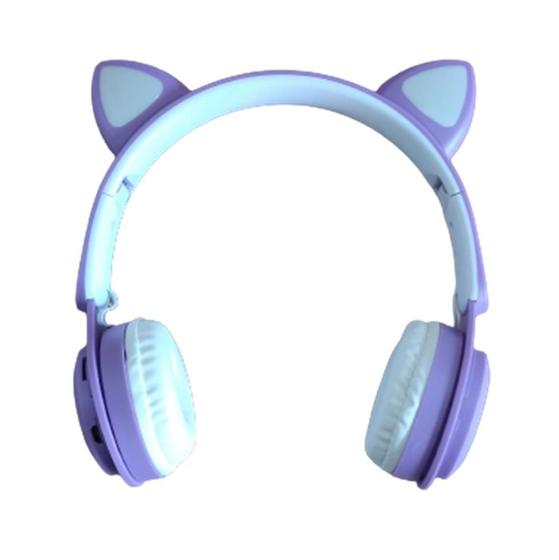 Imagem de Fone de ouvido headphone dobrável haste ajustável micro sd mp3 led orelha gatinho cat recarregável bluetooth sem fio cores