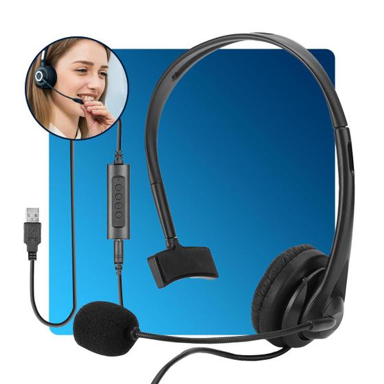 Imagem de Fone de ouvido headset callcenter USB com microfone botões de volume cancelamento