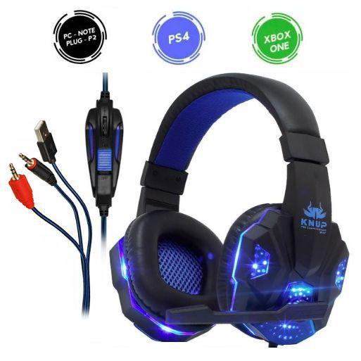 Fone de Ouvido Headset Gamer Azul Knup Kp-397