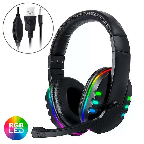 Fone de Ouvido Headset Gamer Led RGB Celular P2 Pc Notebook Menor preço em Fone de Ouvido Headset Gamer Led RGB Celular P2 Pc Notebook