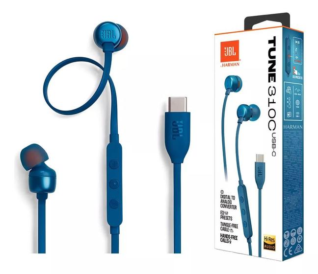 Imagem de Fone De Ouvido JBL Com Fio Tune 310c Usb-c Jbl Azul