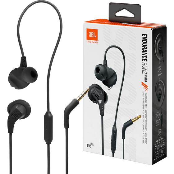 Imagem de Fone de Ouvido JBL Endurance Run 2 Preto Esportivo para Corrida À Prova Suor Chuva JBLENDURRUN2BLK