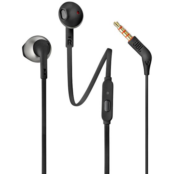 Imagem de Fone de Ouvido JBL T205 BLK Preto Cinza Pure Bass Earbuds com Microfone Controle para Android e iOS