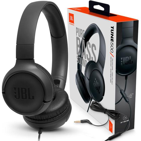 Imagem de Fone de Ouvido JBL Tune 500 Preto Pure Bass Com Microfone Controle para Música e Chamadas JBLT500BLK