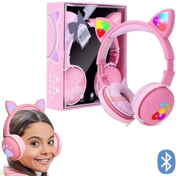 Imagem de Fone De Ouvido Led Para Menina Orelha Gatinho Original Rosa