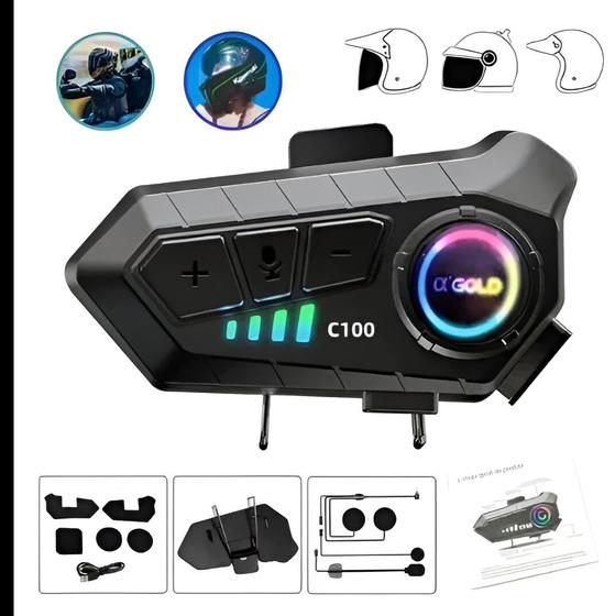 Fone De Ouvido Para Capacete Bluetooth Headset Rgb S/ Fio 36 - GOLD