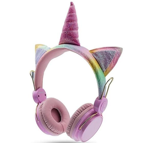 Imagem de Fone de Ouvido Sem Fio Bluetooth Unicórnio Infantil Rosa