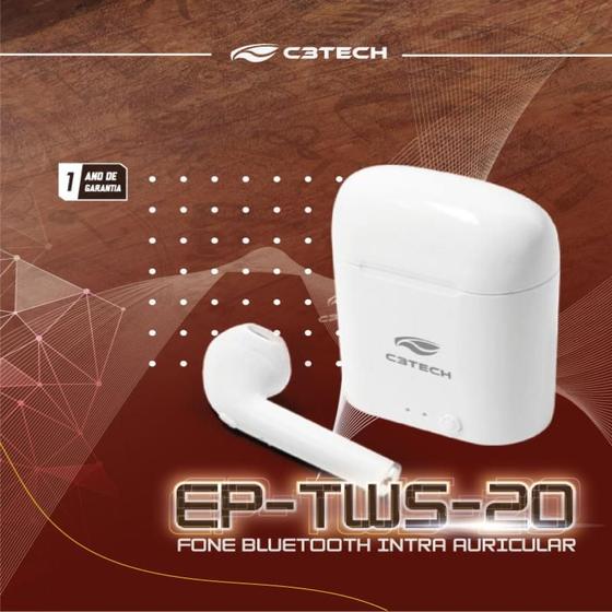 Imagem de Fone De Ouvido Sem Fio Ep-tws-20 Branco Bluetooth C3TECH