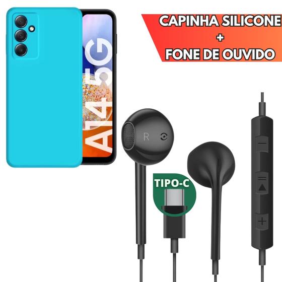 Imagem de Fone de Ouvido Tipo C + Capinha Silicone Aveludada Para Samsung A14 5G