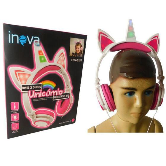 Imagem de Fone de Ouvido Unicórnio Infantil Com Luzes de Led Cor Rosa Original - Inova