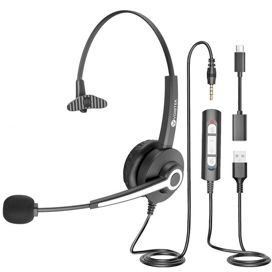 Imagem de Fone de ouvido USB Voistek com microfone para PC/laptop com fio