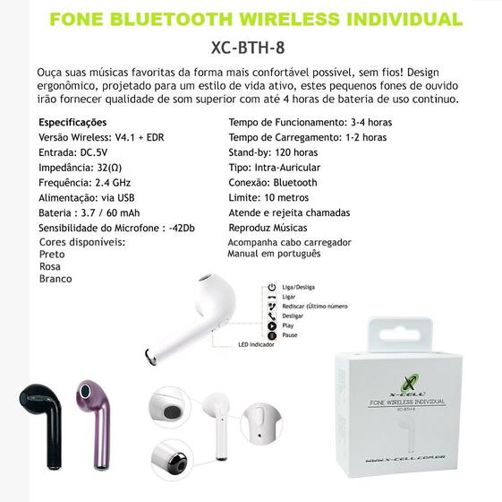 Fone de Ouvido Microfone Bluetooth X-cell Xc-bth-8