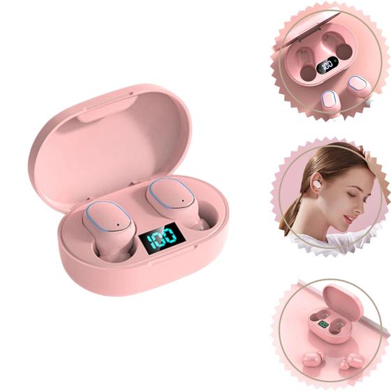 Imagem de Fone de Ouvidos Sem Fio Bluetooth Tws Pró Rosa p/ Todos Os Celulares Com Cancelamento de Ruido
