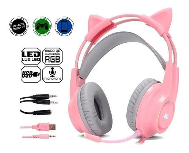 Imagem de Fone Gamer K-nup KP-GA04 Rosa LED RGB 50mm P3-P2