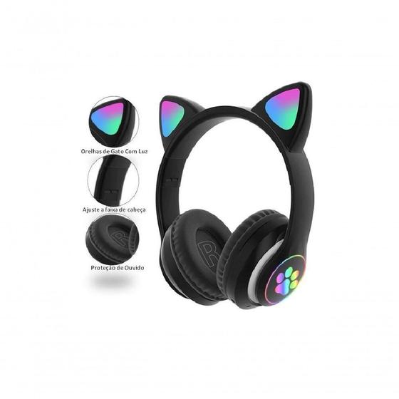 Imagem de Fone Gatinho Sem Fio Com Led Bluetooth Infantil Meninas Gato