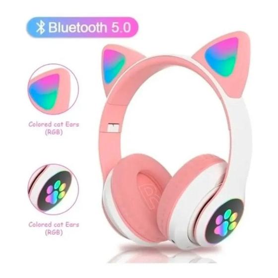 Imagem de Fone Gatinho Sem Fio Com Led Bluetooth Infantil Meninas Gato