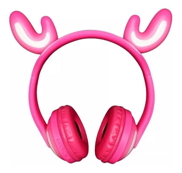 Imagem de Fone ouvido bluethooth s/fio rena c/led hf-c241bt rosa